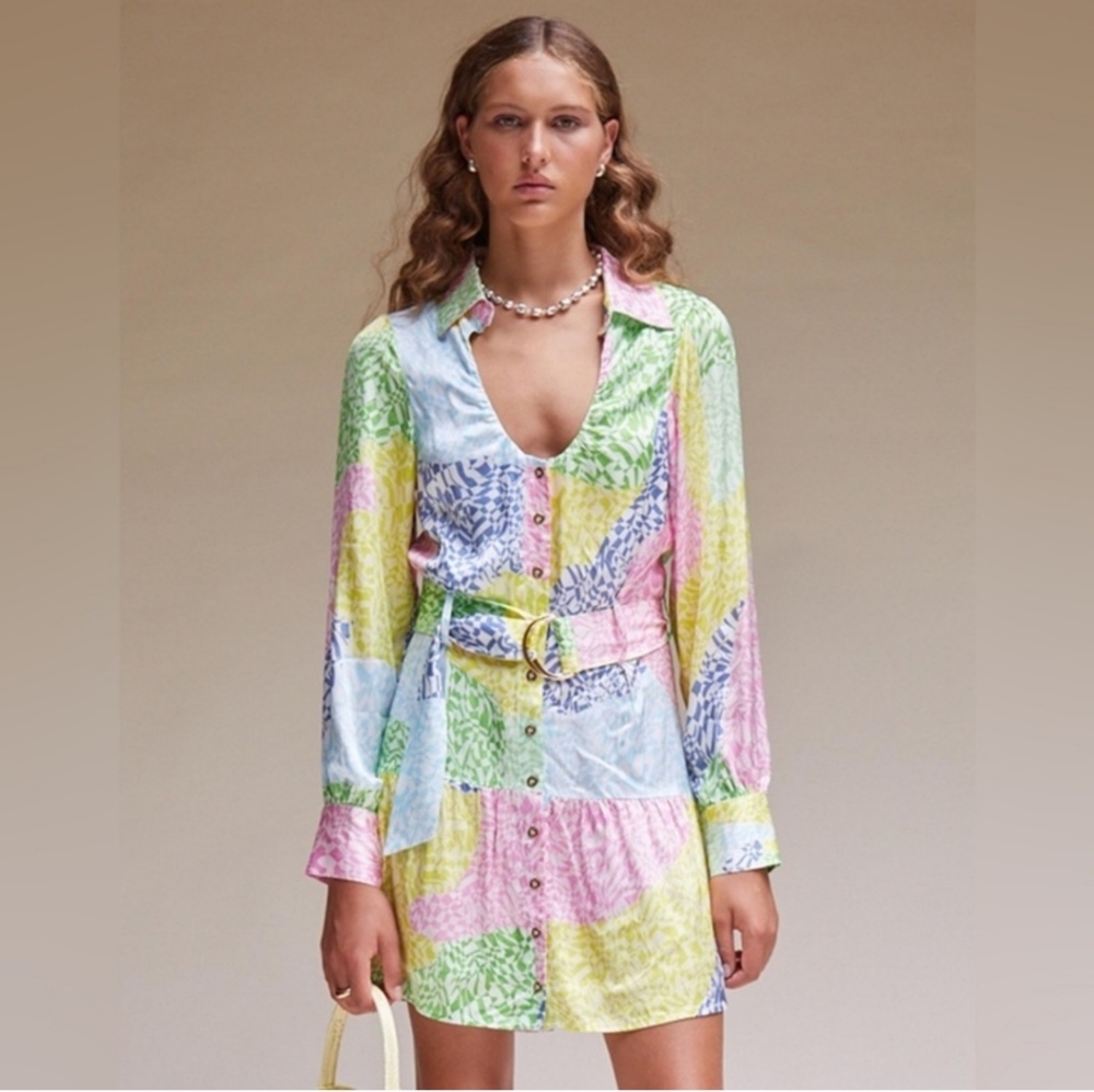 Splice Keyhole front mini shirt dress BNWT